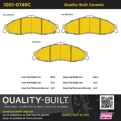 Quality-Built Quality-Built Premium Ceramic Brake Pads w/ Hardware 1001-0749C