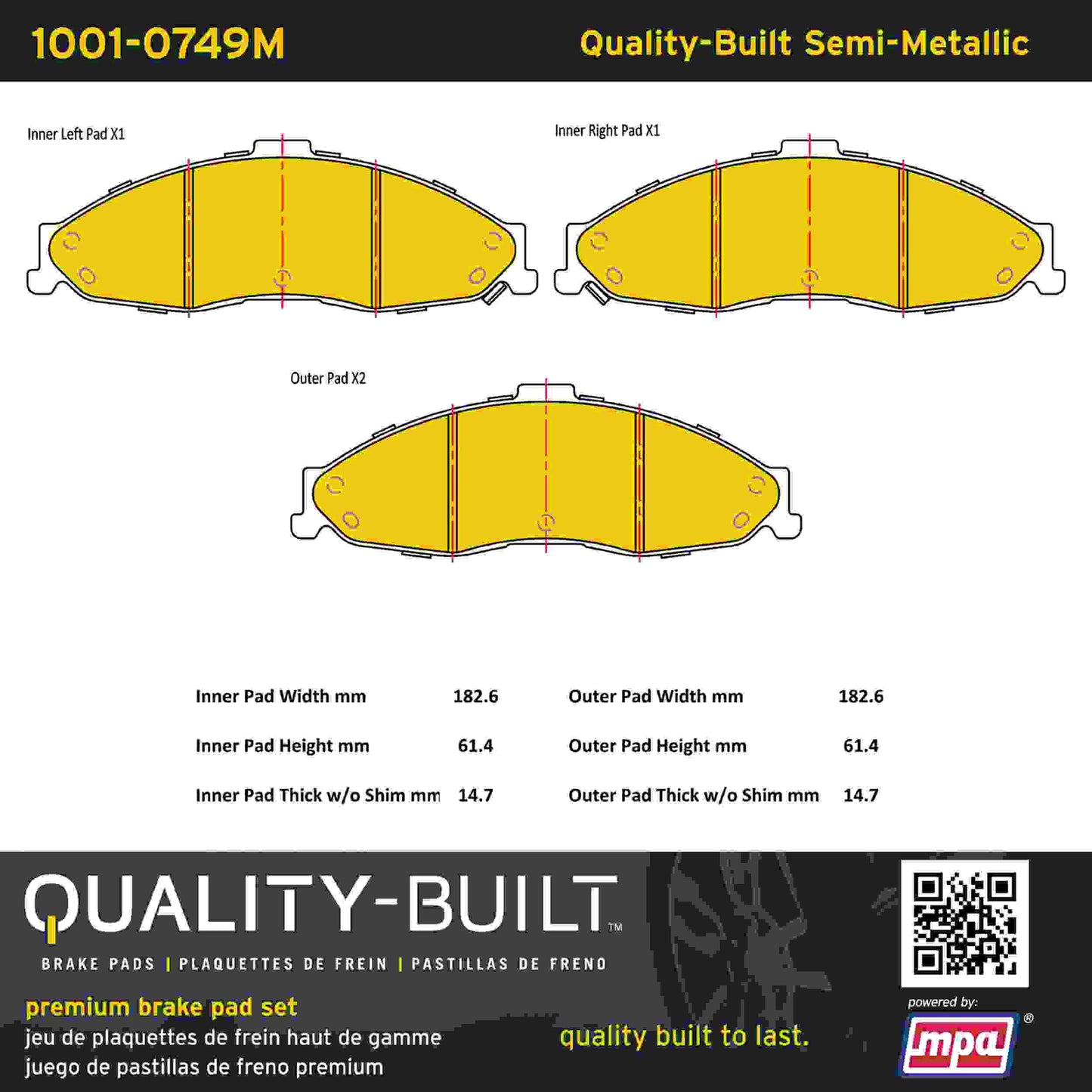 Quality-Built Quality-Built Premium Semi-Metallic Brake Pads w/ Hardware 1001-0749M