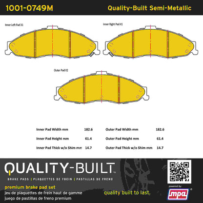 Quality-Built Quality-Built Premium Semi-Metallic Brake Pads w/ Hardware 1001-0749M