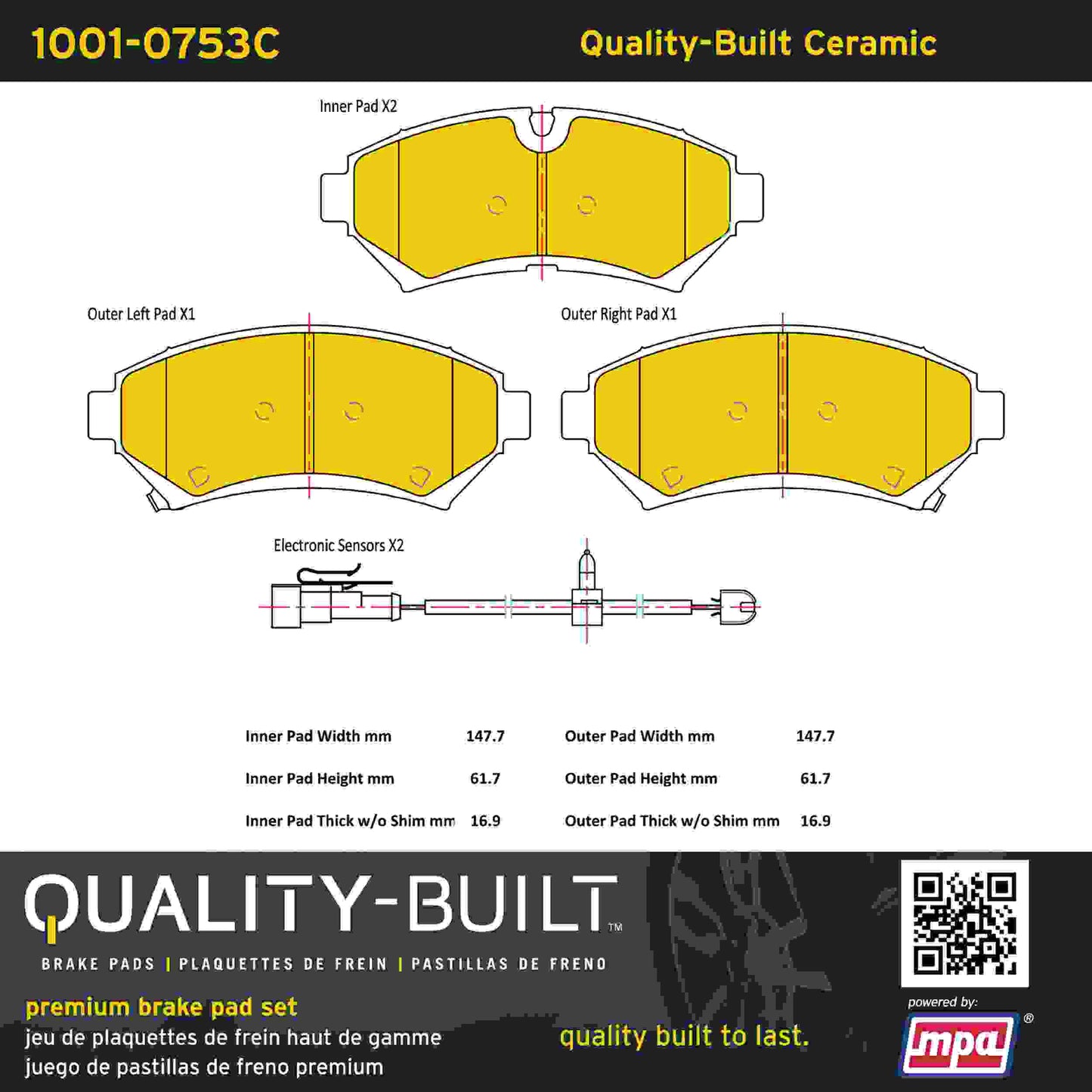Quality-Built Quality-Built Premium Ceramic Brake Pads w/ Hardware 1001-0753C