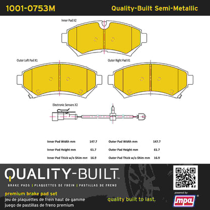 Quality-Built Quality-Built Premium Semi-Metallic Brake Pads w/ Hardware 1001-0753M