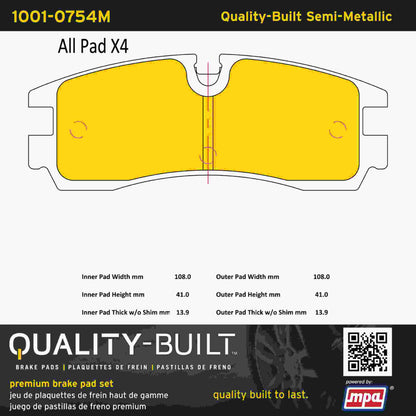 Quality-Built Quality-Built Premium Semi-Metallic Brake Pads w/ Hardware 1001-0754M