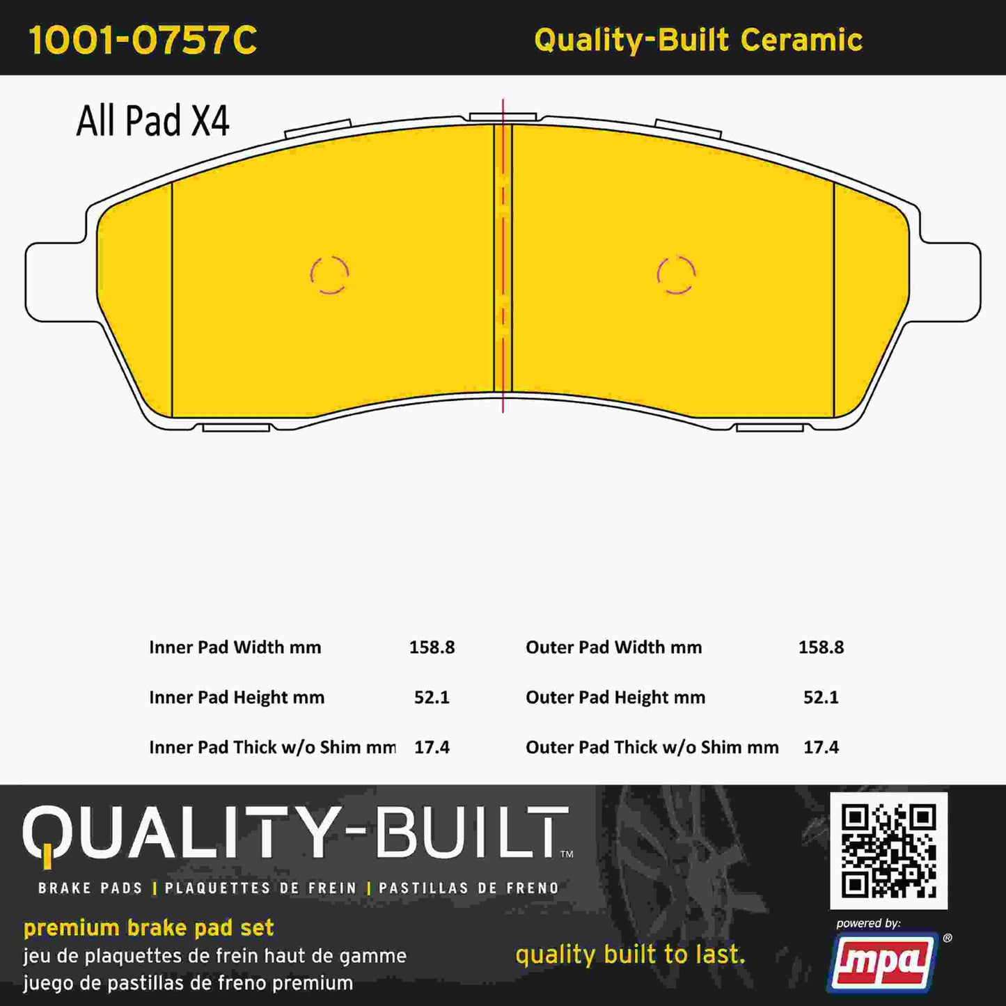 Quality-Built Quality-Built Premium Ceramic Brake Pads w/ Hardware 1001-0757C