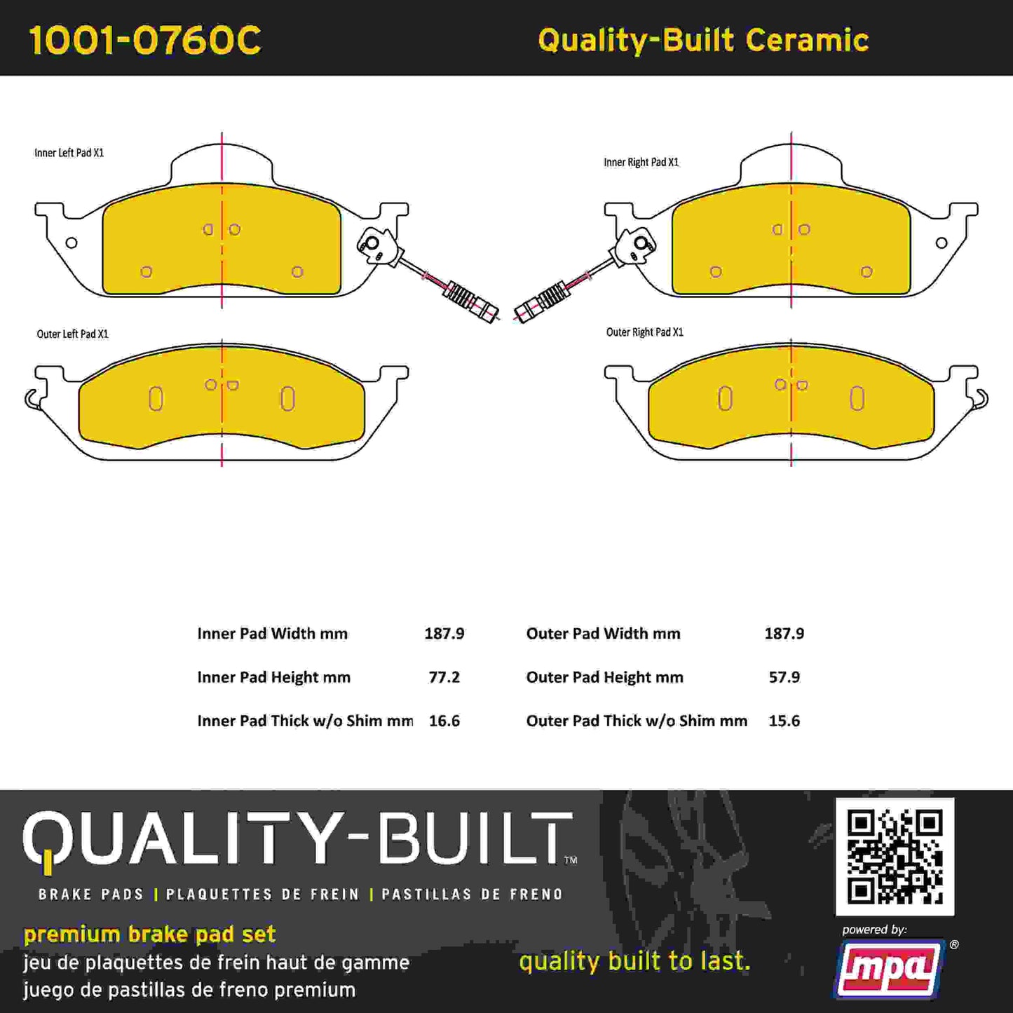 Quality-Built Quality-Built Premium Ceramic Brake Pads w/ Hardware 1001-0760C
