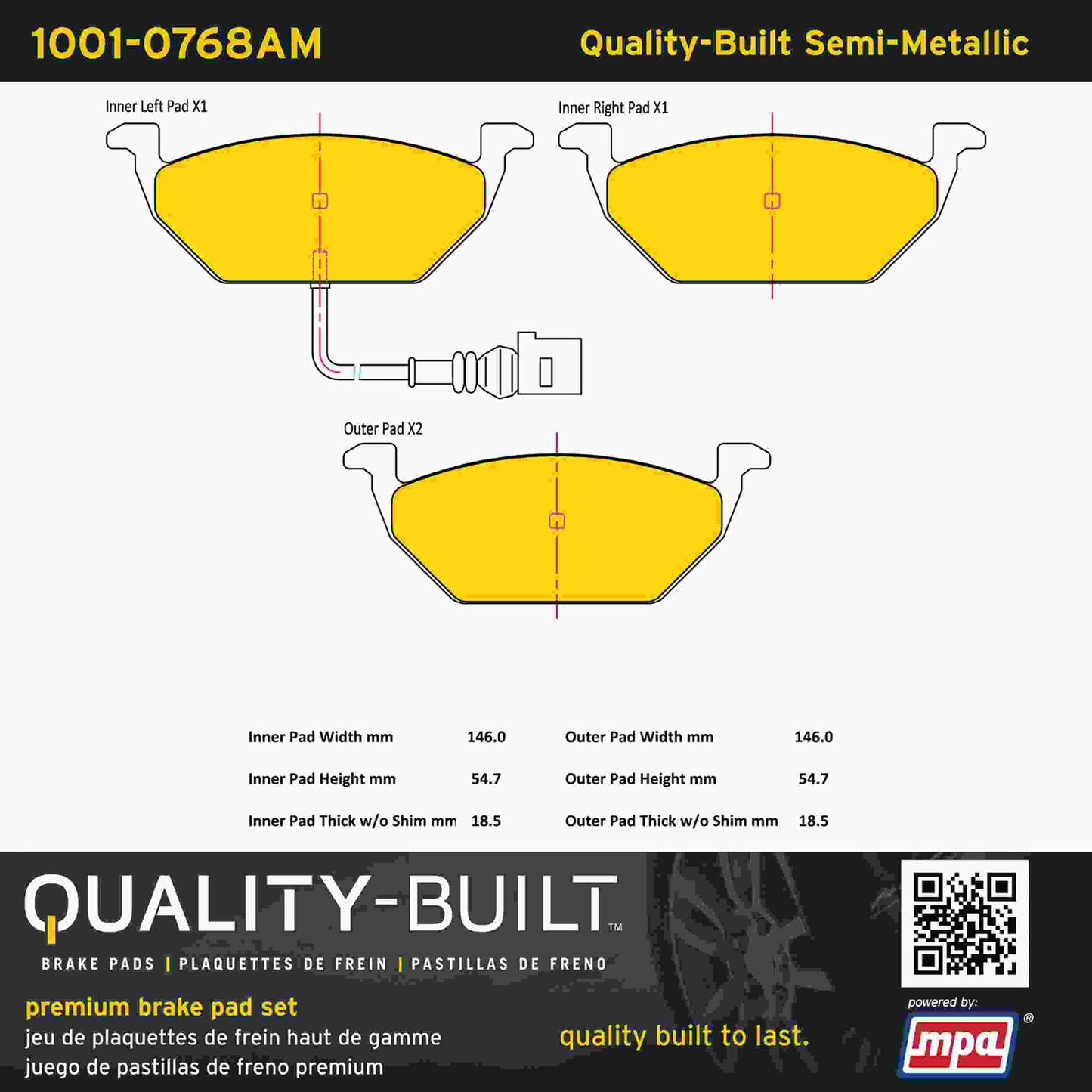 Quality-Built Quality-Built Premium Semi-Metallic Brake Pads w/ Hardware 1001-0768AM