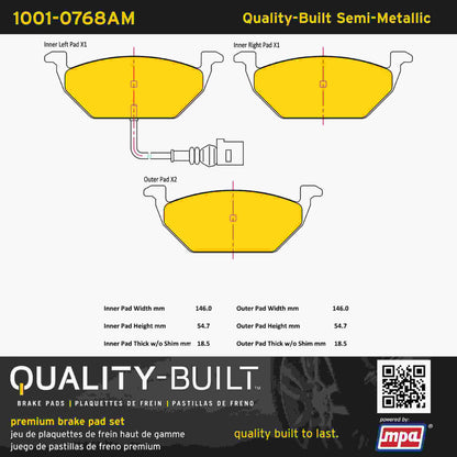 Quality-Built Quality-Built Premium Semi-Metallic Brake Pads w/ Hardware 1001-0768AM