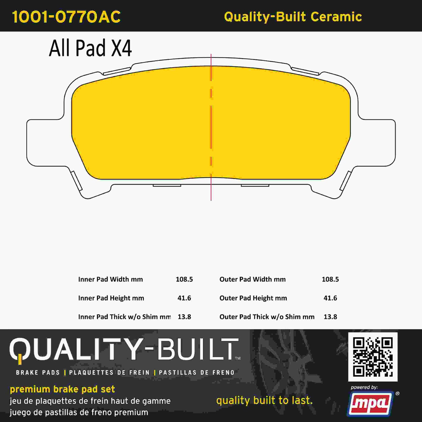 Quality-Built Quality-Built Premium Ceramic Brake Pads w/ Hardware 1001-0770AC