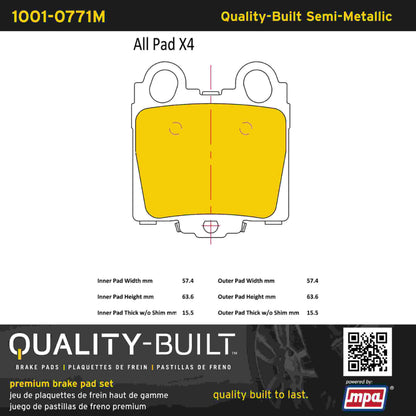 Quality-Built Quality-Built Premium Semi-Metallic Brake Pads w/ Hardware 1001-0771M