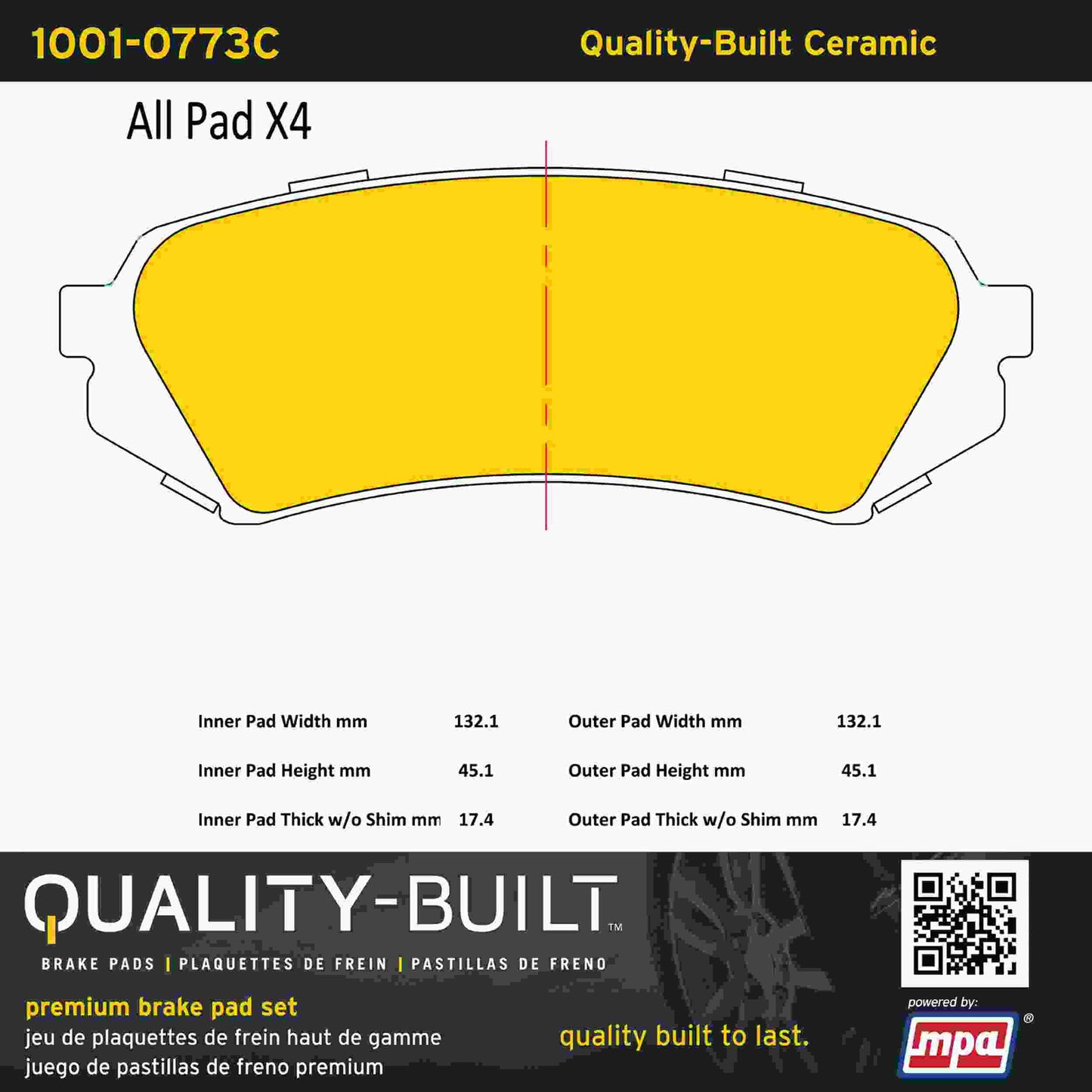 Quality-Built Quality-Built Premium Ceramic Brake Pads w/ Hardware 1001-0773C