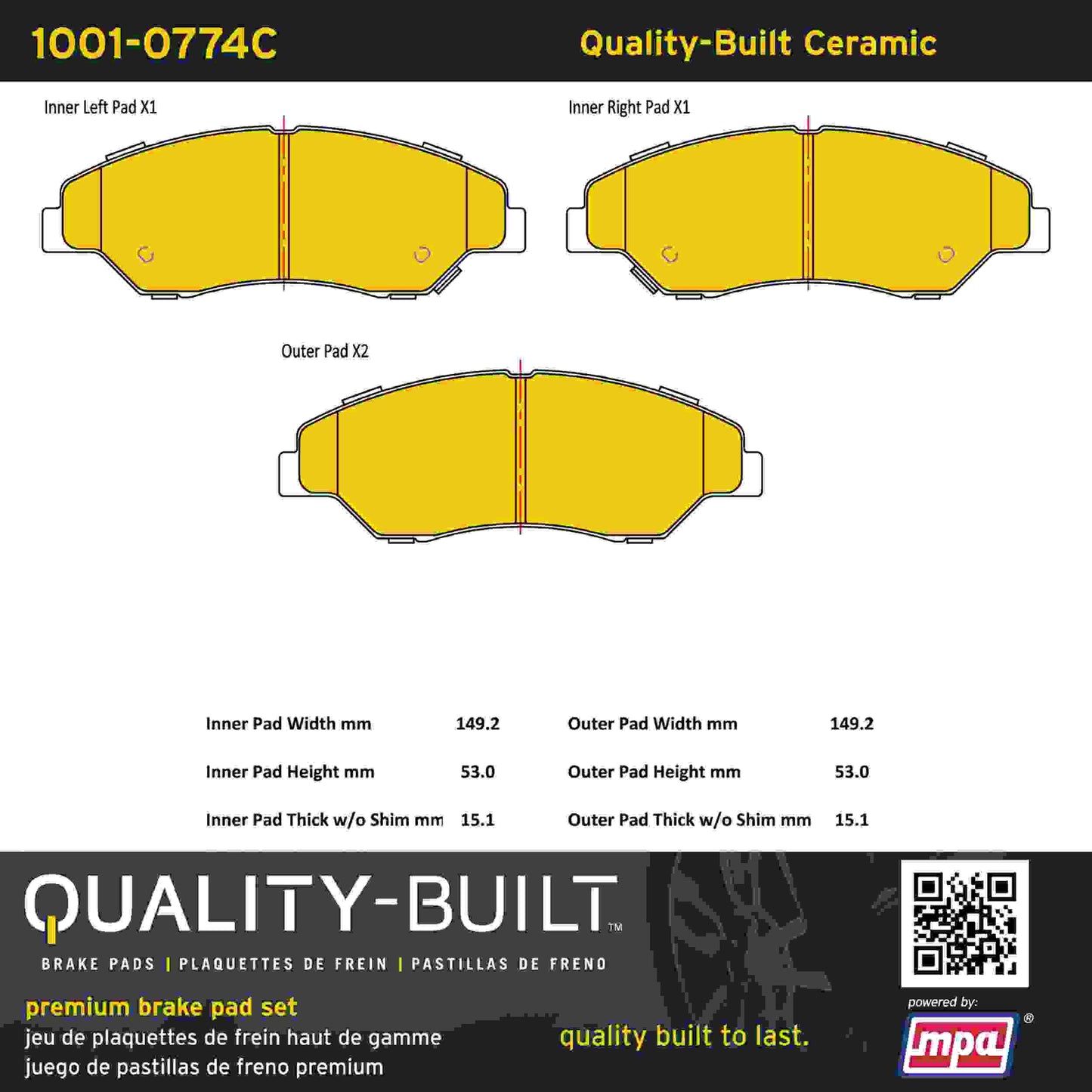 Quality-Built Quality-Built Premium Ceramic Brake Pads w/ Hardware 1001-0774C