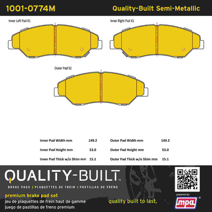 Quality-Built Quality-Built Premium Semi-Metallic Brake Pads w/ Hardware 1001-0774M