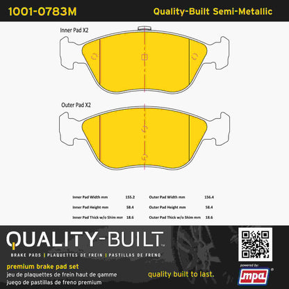 Quality-Built Quality-Built Premium Semi-Metallic Brake Pads w/ Hardware 1001-0783M