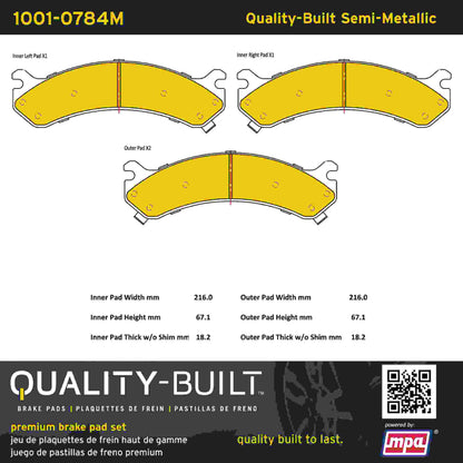 Quality-Built Quality-Built Premium Semi-Metallic Brake Pads w/ Hardware 1001-0784M