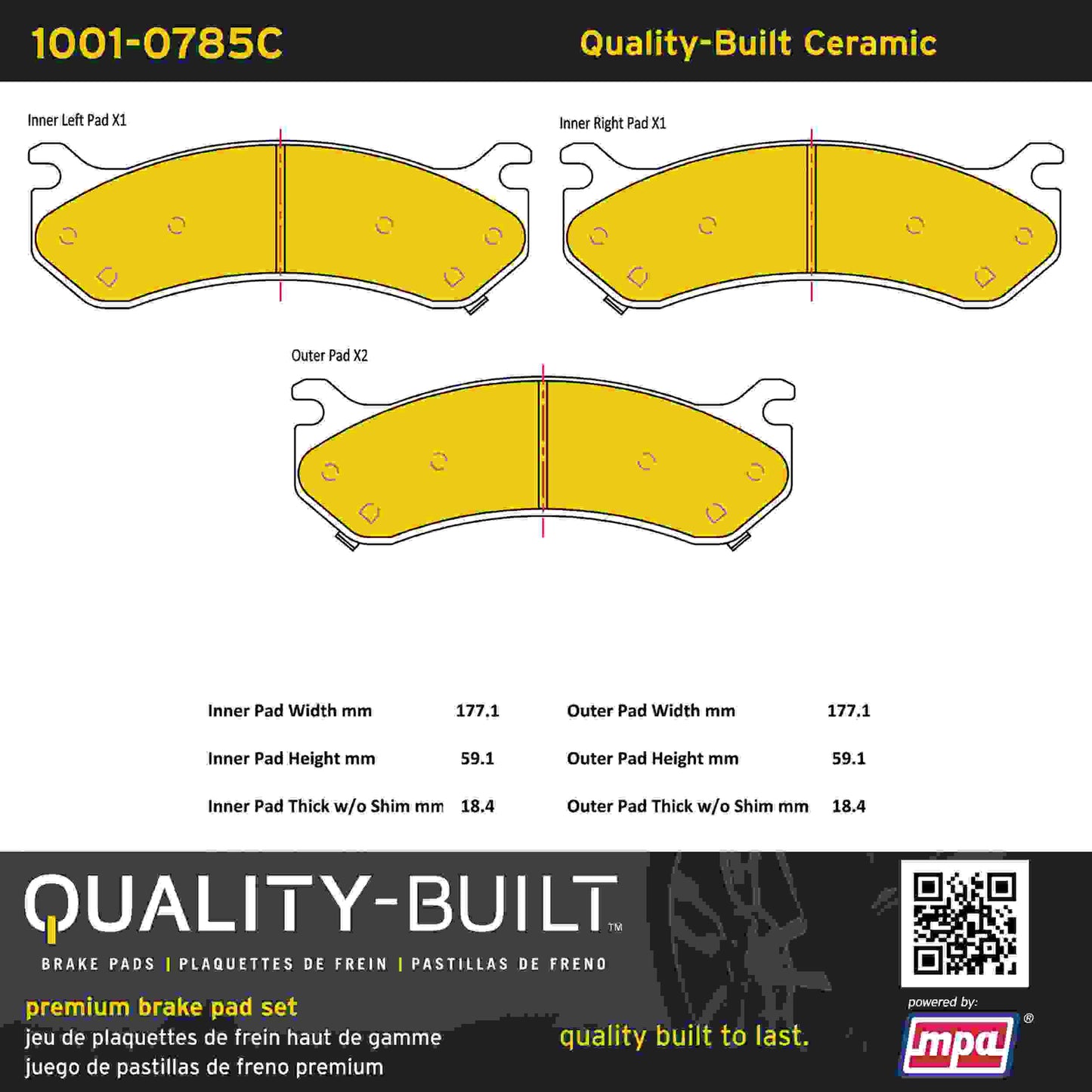 Quality-Built Quality-Built Premium Ceramic Brake Pads w/ Hardware 1001-0785C