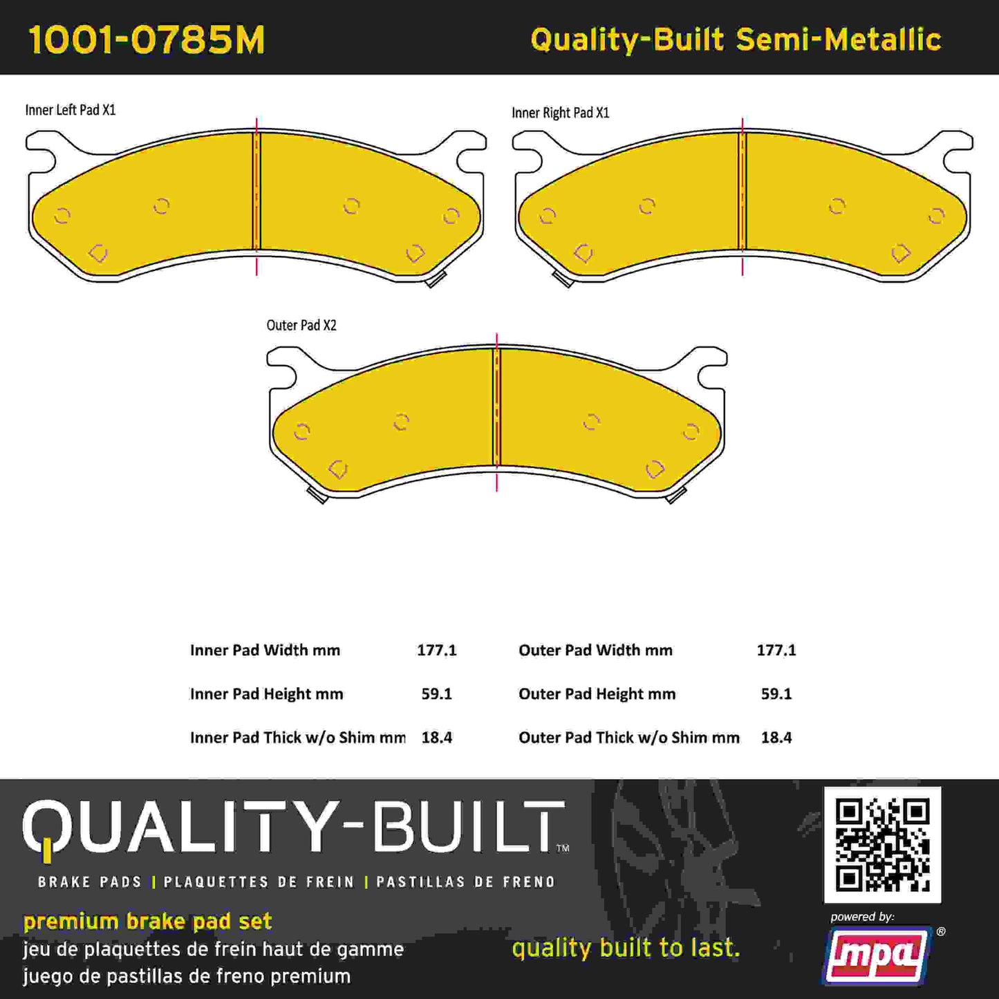 Quality-Built Quality-Built Premium Semi-Metallic Brake Pads w/ Hardware 1001-0785M