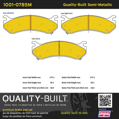 Quality-Built Quality-Built Premium Semi-Metallic Brake Pads w/ Hardware 1001-0785M