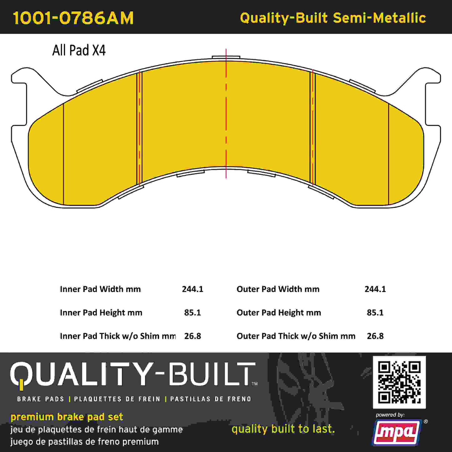Quality-Built Quality-Built Premium Semi-Metallic Brake Pads w/ Hardware 1001-0786AM