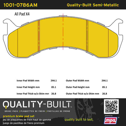 Quality-Built Quality-Built Premium Semi-Metallic Brake Pads w/ Hardware 1001-0786AM