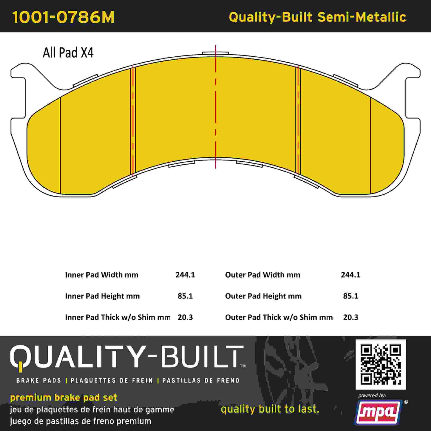 Quality-Built Quality-Built Premium Semi-Metallic Brake Pads w/ Hardware 1001-0786M