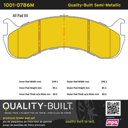 Quality-Built Quality-Built Premium Semi-Metallic Brake Pads w/ Hardware 1001-0786M