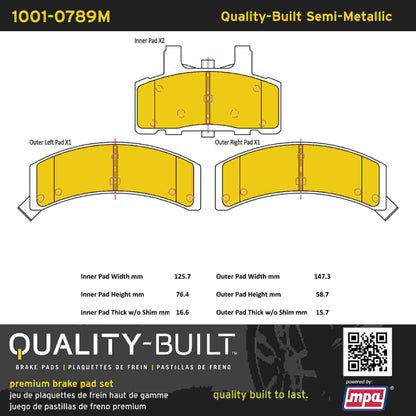 Quality-Built Quality-Built Premium Semi-Metallic Brake Pads w/ Hardware 1001-0789M
