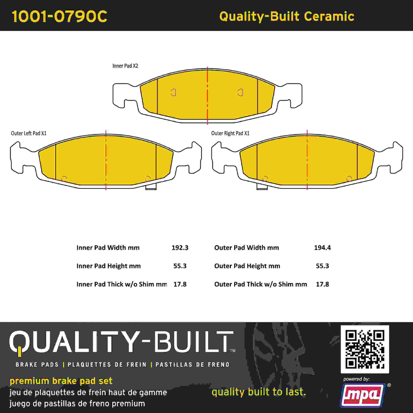 Quality-Built Quality-Built Premium Ceramic Brake Pads w/ Hardware 1001-0790C