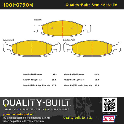 Quality-Built Quality-Built Premium Semi-Metallic Brake Pads w/ Hardware 1001-0790M