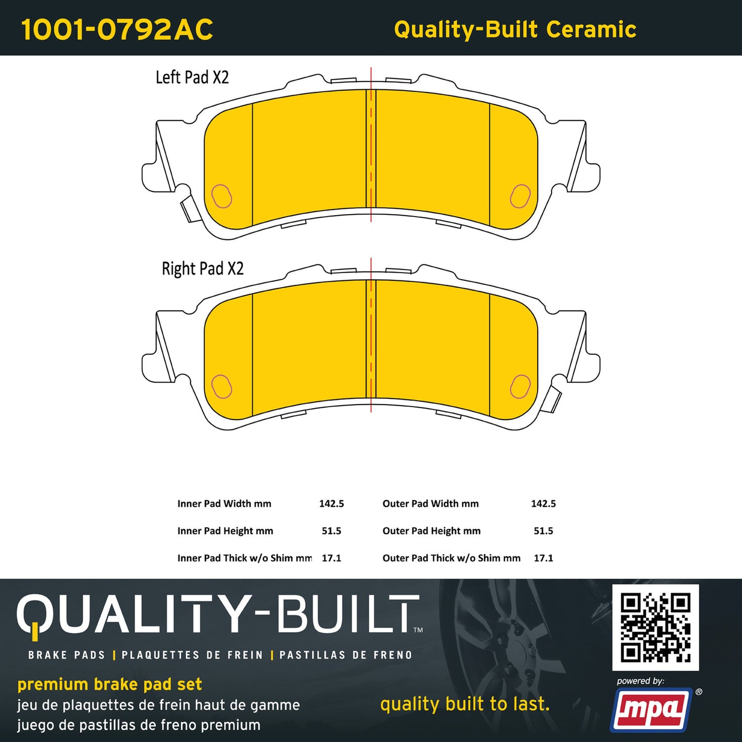 Quality-Built Quality-Built Premium Ceramic Brake Pads w/ Hardware 1001-0792AC