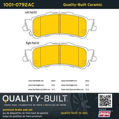 Quality-Built Quality-Built Premium Ceramic Brake Pads w/ Hardware 1001-0792AC