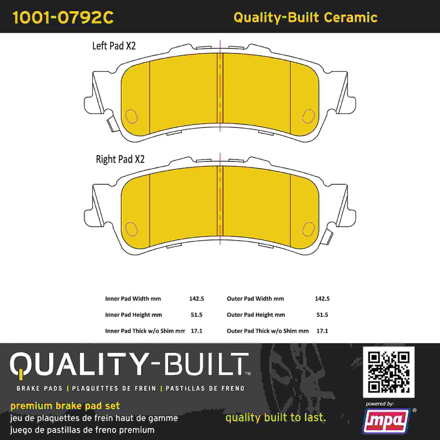 Quality-Built Quality-Built Premium Ceramic Brake Pads w/ Hardware 1001-0792C