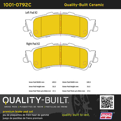 Quality-Built Quality-Built Premium Ceramic Brake Pads w/ Hardware 1001-0792C