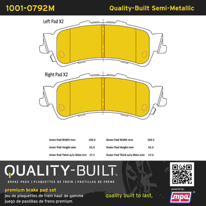 Quality-Built Quality-Built Premium Semi-Metallic Brake Pads w/ Hardware 1001-0792M