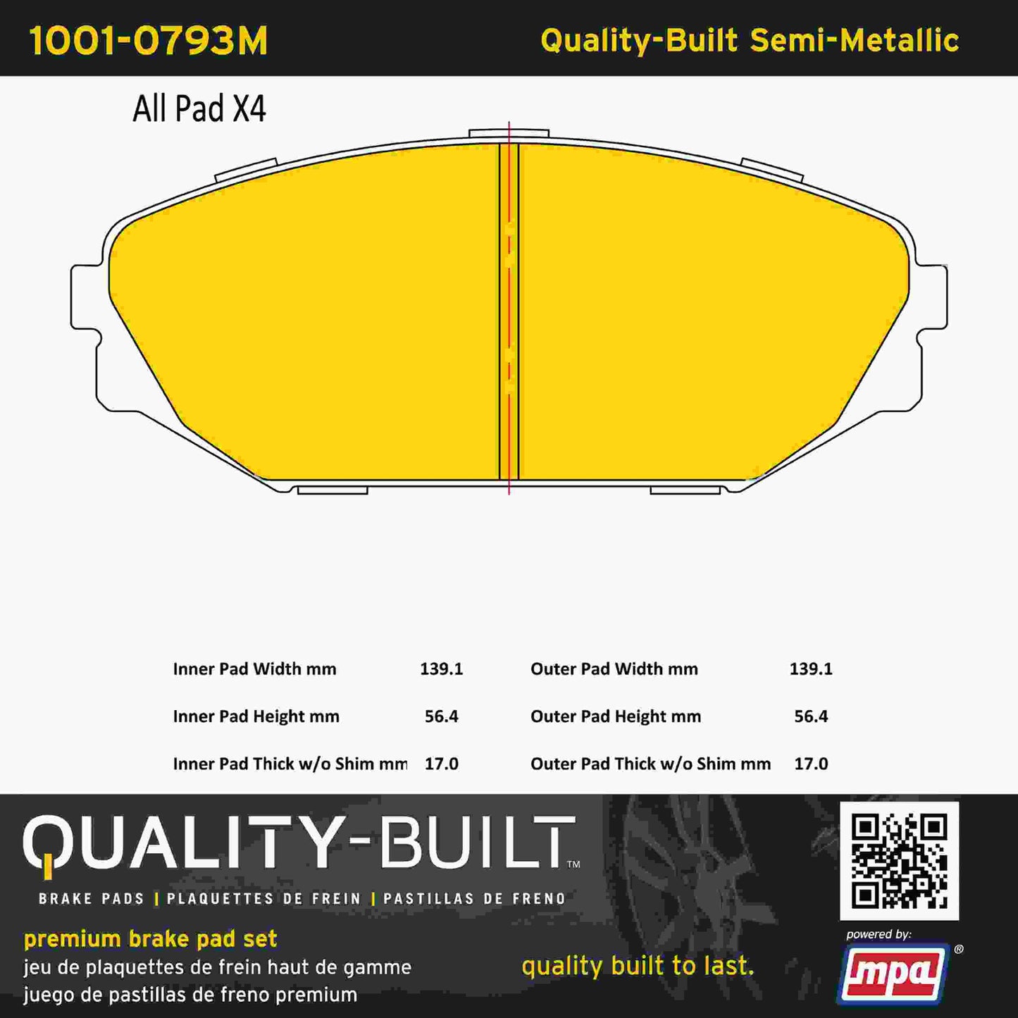 Quality-Built Quality-Built Premium Semi-Metallic Brake Pads w/ Hardware 1001-0793M