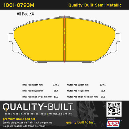 Quality-Built Quality-Built Premium Semi-Metallic Brake Pads w/ Hardware 1001-0793M