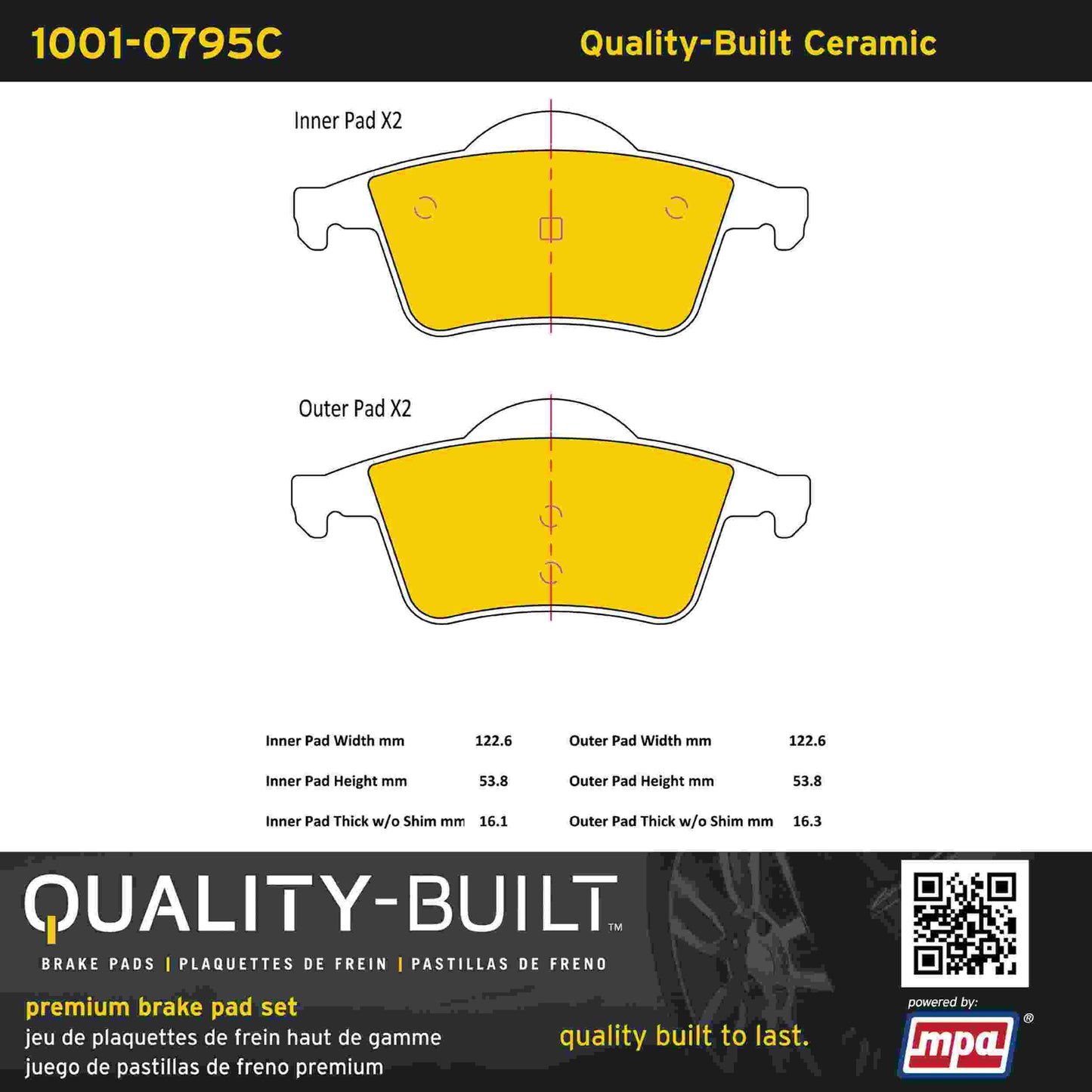 Quality-Built Quality-Built Premium Ceramic Brake Pads w/ Hardware 1001-0795C