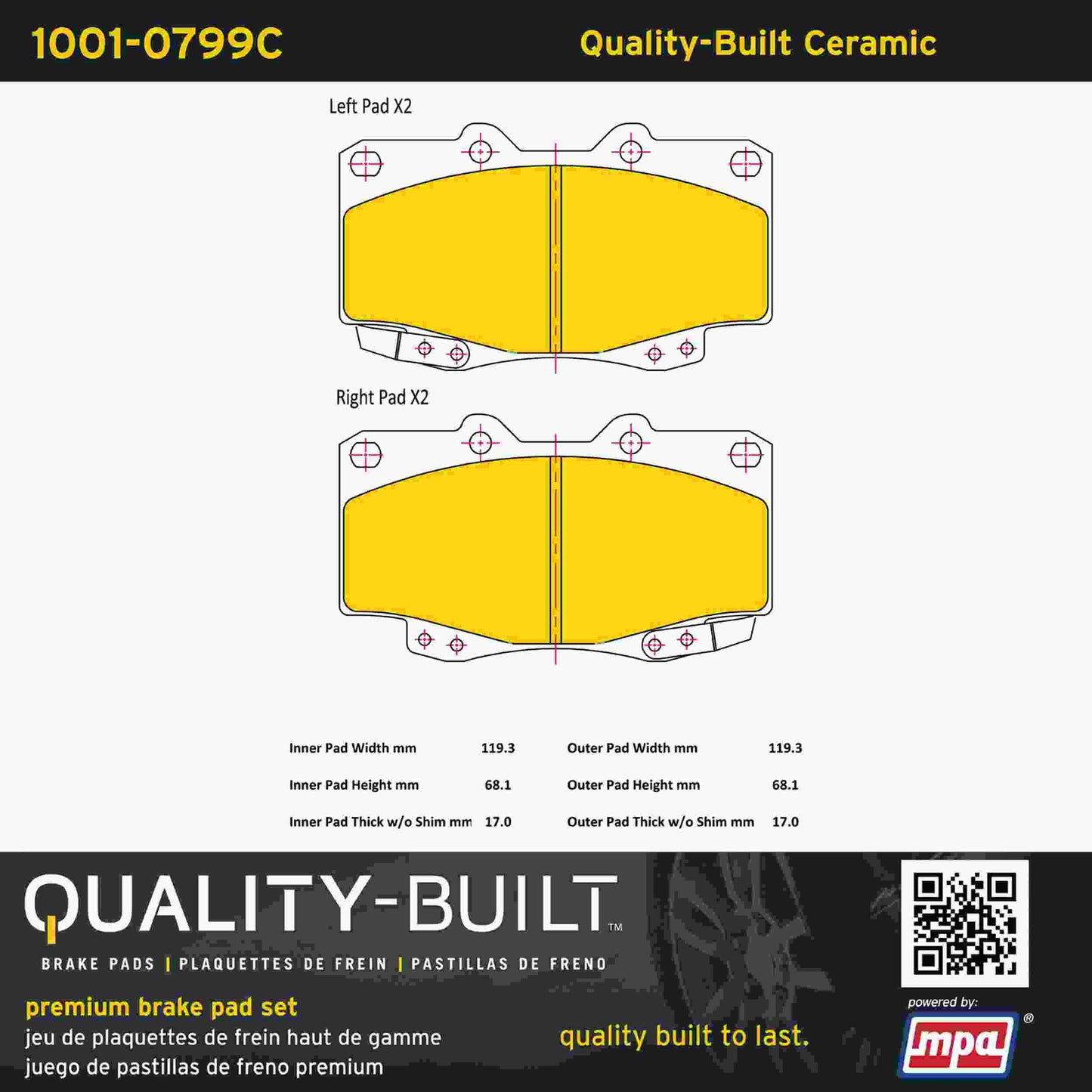 Quality-Built Quality-Built Premium Ceramic Brake Pads w/ Hardware 1001-0799C