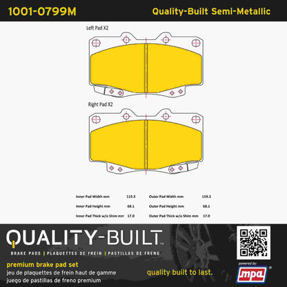 Quality-Built Quality-Built Premium Semi-Metallic Brake Pads w/ Hardware 1001-0799M