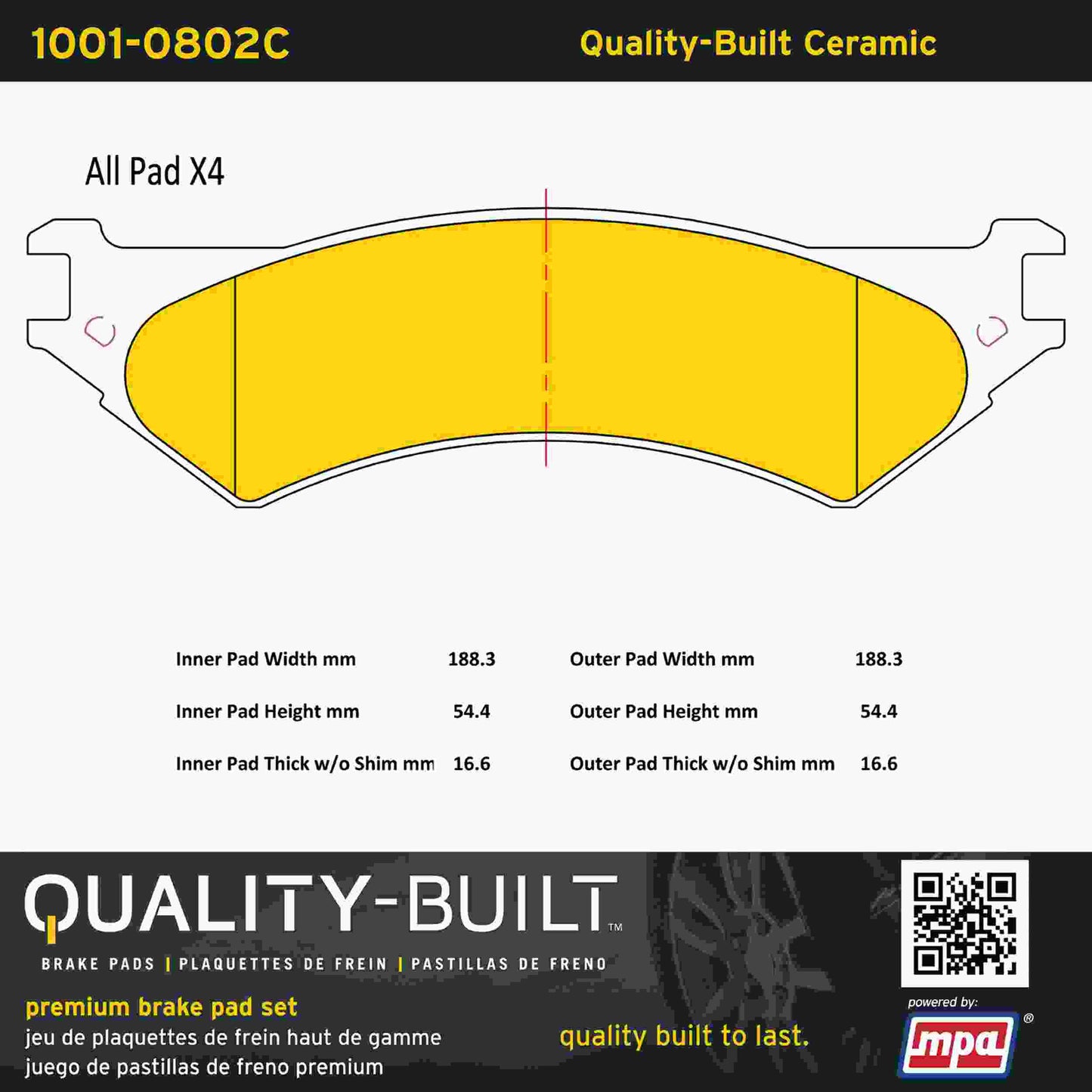 Quality-Built Quality-Built Premium Ceramic Brake Pads w/ Hardware 1001-0802C