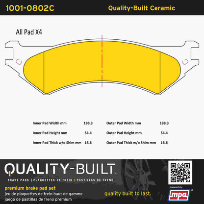 Quality-Built Quality-Built Premium Ceramic Brake Pads w/ Hardware 1001-0802C