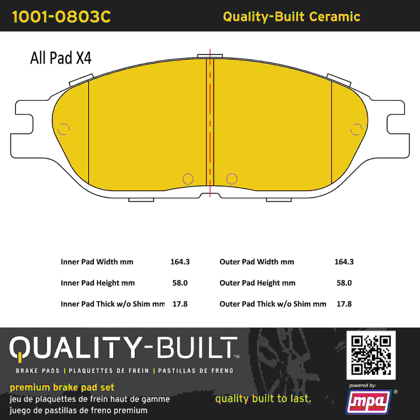 Quality-Built Quality-Built Premium Ceramic Brake Pads w/ Hardware 1001-0803C
