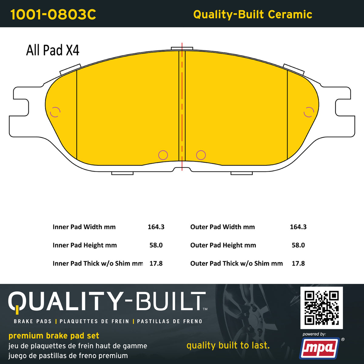 Quality-Built Quality-Built Premium Ceramic Brake Pads w/ Hardware 1001-0803C