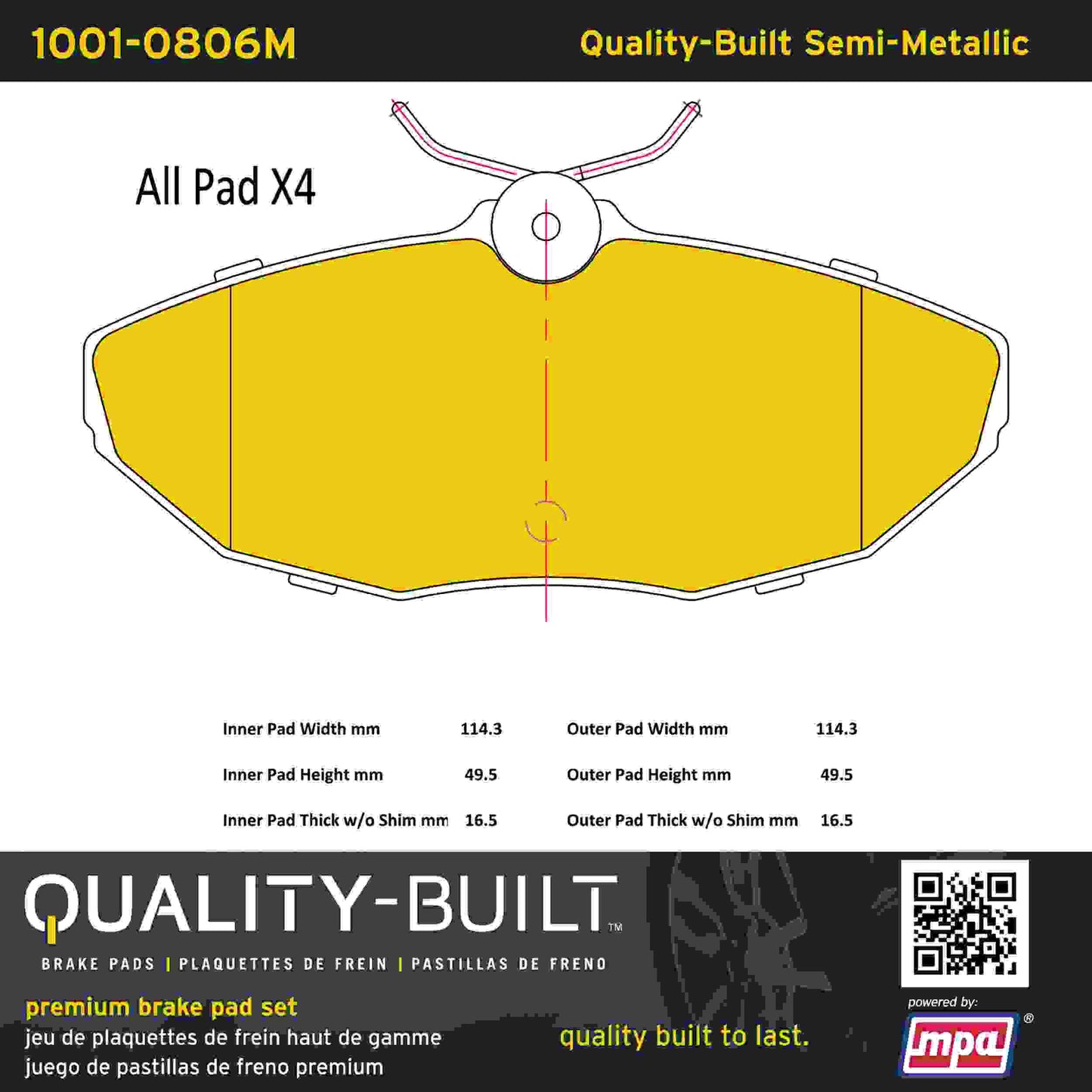Quality-Built Quality-Built Premium Semi-Metallic Brake Pads 1001-0806M