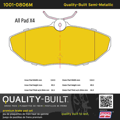 Quality-Built Quality-Built Premium Semi-Metallic Brake Pads 1001-0806M