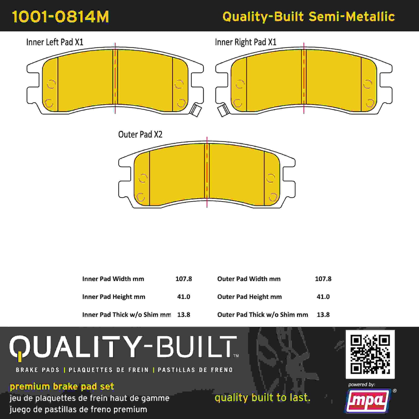 Quality-Built Quality-Built Premium Semi-Metallic Brake Pads w/ Hardware 1001-0814M