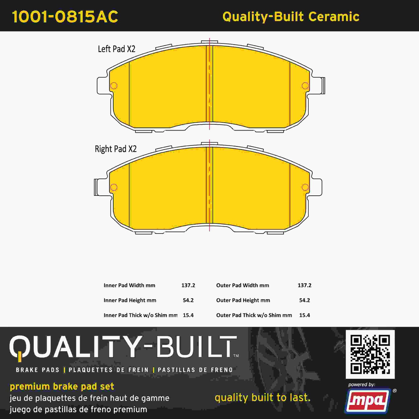 Quality-Built Quality-Built Premium Ceramic Brake Pads w/ Hardware 1001-0815AC