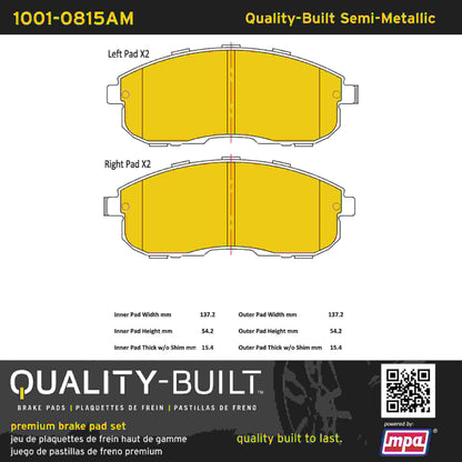 Quality-Built Quality-Built Premium Semi-Metallic Brake Pads w/ Hardware 1001-0815AM