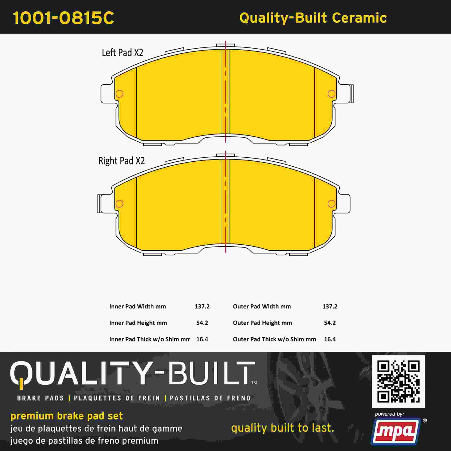 Quality-Built Quality-Built Premium Ceramic Brake Pads w/ Hardware 1001-0815C