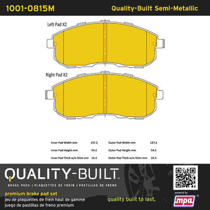 Quality-Built Quality-Built Premium Semi-Metallic Brake Pads w/ Hardware 1001-0815M