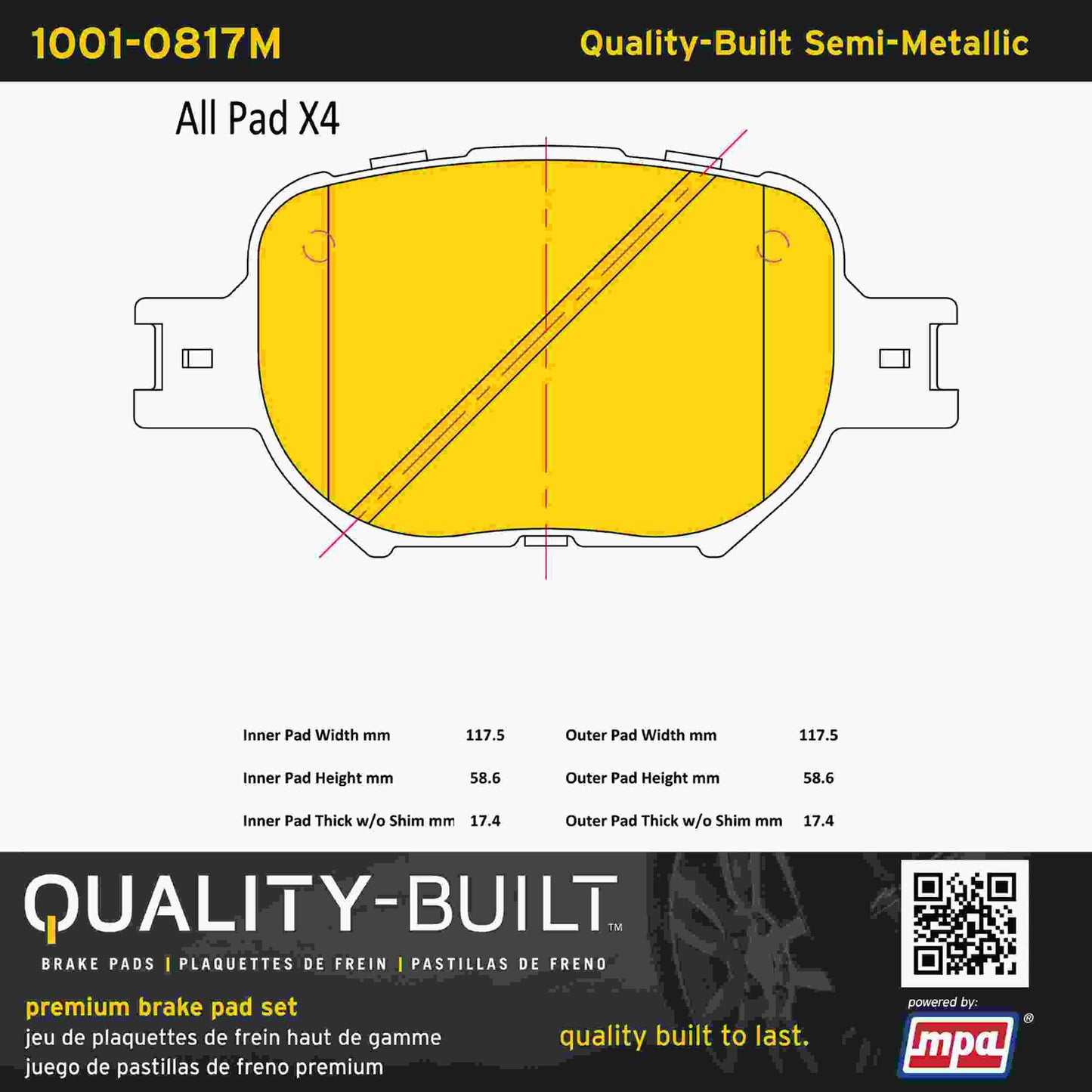 Quality-Built Quality-Built Premium Semi-Metallic Brake Pads w/ Hardware 1001-0817M
