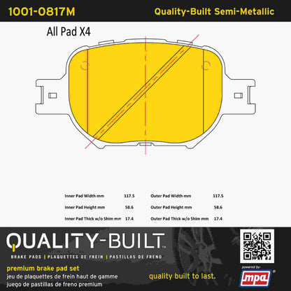 Quality-Built Quality-Built Premium Semi-Metallic Brake Pads w/ Hardware 1001-0817M